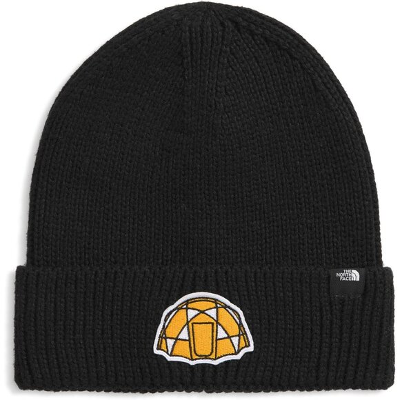 The North Face Men Black/iconpatch Cuffed Beanie Classic Fit Rib Knit Winter Hat - Picture 1 of 2